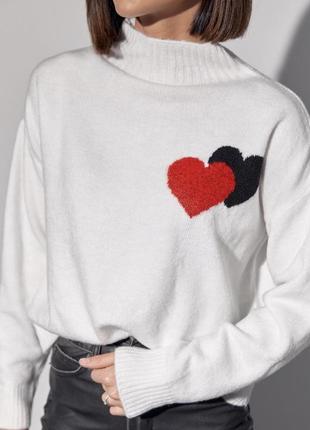 Свитер свитер с сердечками с воротником вязаный мягкий теплый кофта джемпер оверсайз объемный стильный тренд базовый однотон зара zara2 фото