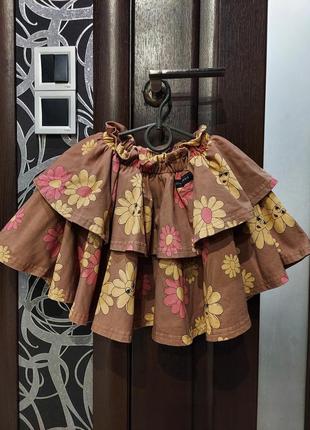 Шикарная двухярусная юбка шоколадного цвета с ромашками dear sophie, польша 5-6 лет2 фото