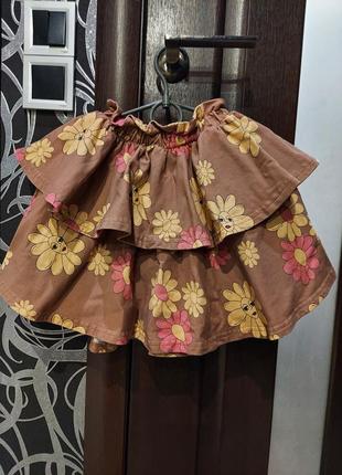 Шикарная двухярусная юбка шоколадного цвета с ромашками dear sophie, польша 5-6 лет1 фото