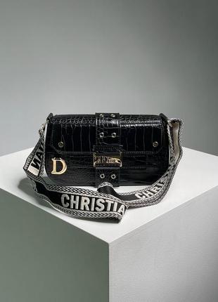 Женская сумка dior small camp bag black croco4 фото