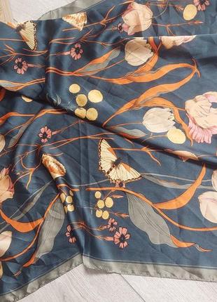 Головной 🔹шейный сатиновый платок  принт флора(70 см на 70  см)7 фото