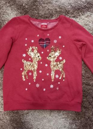 Стильне тепле утеплене якісне худі світшот новорічний светр на флісі з оленями