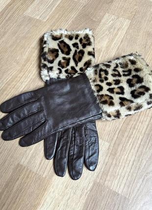 Suzy smith кожаные леопардовые перчатки с мехом5 фото