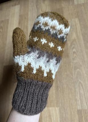 Зимові теплі в'язані рукавиці зі 100% чистої вовни3 фото