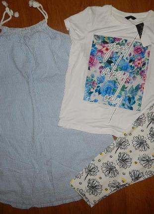 Набор комплект одежды футболка + солосины + сарафан на девочку 9-10роков1 фото