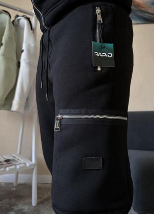 Теплі чоловічі зимові штани чорні утеплені штани тринитка з начосом стильні якісні4 фото