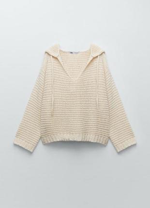 Вязаное   худи толстовка свитер  с капюшоном zara pm