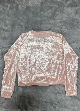 Женский бархатный свитшот ostin, велюровый джемпер пудровый, кофта размер s-m пудра (светло-розовый)7 фото