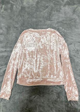 Женский бархатный свитшот ostin, велюровый джемпер пудровый, кофта размер s-m пудра (светло-розовый)8 фото