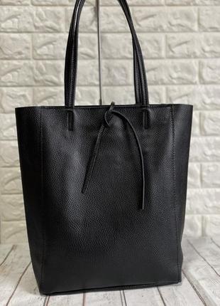 Італійська шкіряна сумка шопер чорна велика3 фото