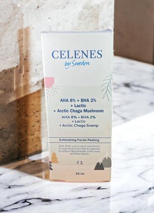 Celenes aha 10%+bha 2% пілінг-сироватка з кислотами aha + bha + lactic + arctic chaga mushroom 30ml