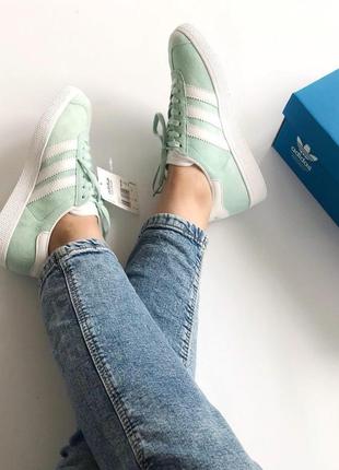 Замшевые женские кроссовки adidas gazelle mint в мятном цвете (36-41)😍5 фото