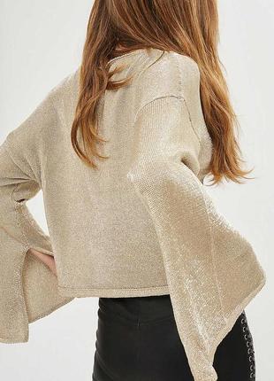 Золотистый свитер кольчуга topshop metal yarn split sleeve top - m-l5 фото