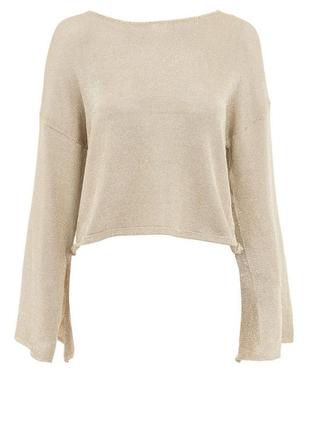 Золотистый свитер кольчуга topshop metal yarn split sleeve top - m-l2 фото