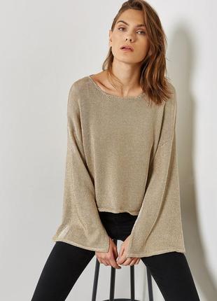 Золотистый свитер кольчуга topshop metal yarn split sleeve top - m-l1 фото