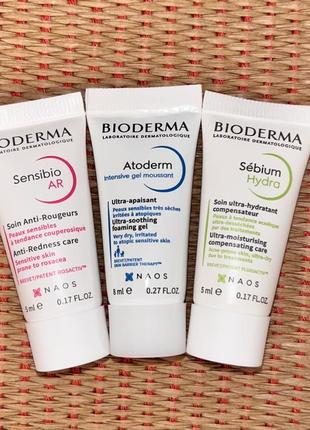 Набор биодерма - крем для чувствительной кожи лица bioderma sensibio ar, крем bioderma sebium hydra, очищающий гель atoderm intensive gel moussant