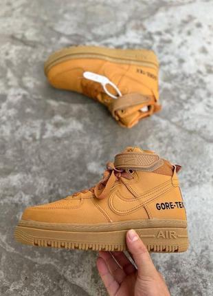 Зимние мужские кроссовки nike air force gore tex full brown мех