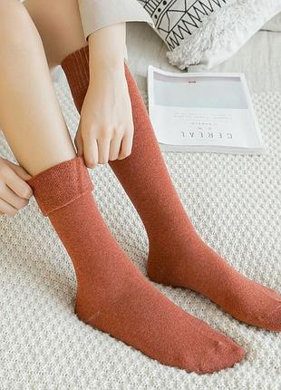 Длинные носки коралловые с начесом 3624 до колена гольфы морковные махра зима рыжие ржи