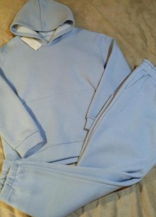 Женский теплый базовый спортивный костюм голубой1 фото