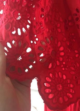 Красное миди платье с шитьём открытые плечи 10-12 вискоза4 фото