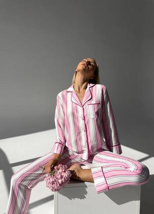 Женская пижама от victoria’s secret розовая в полоску5 фото