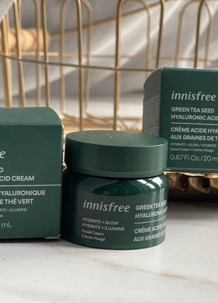 Innisfree green tea seed легкий крем с гиалуроновой кислотой