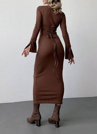 Платье миди в рубчик в корсетном стиле с завязками сзади🔥8 фото