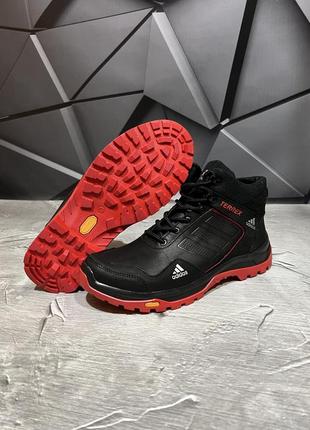 Зимние мужские ботинки adidas black red (мех) 40-41-42-43-455 фото