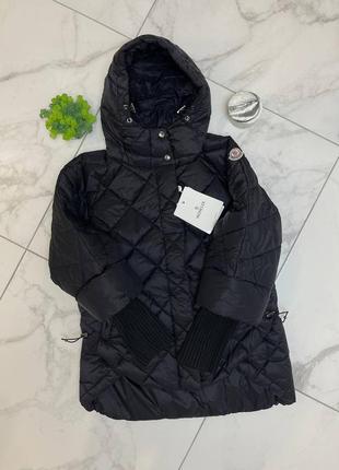 Куртка пальто стеганая в стиле moncler с капюшоном черная зима9 фото