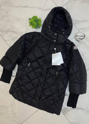 Куртка пальто стеганая в стиле moncler с капюшоном черная зима2 фото