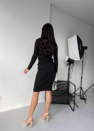 Деловой женский костюм с юбкой по колено черный однотонный костюм юбка и кофта комплект из трикотажа креп3 фото