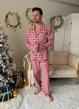 Хлопковая мужская пижама в клетку, новогодняя мужская пижама6 фото