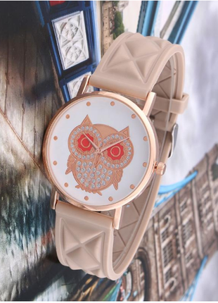 Часы с совой, силиконовый браслет ,3 цвета.