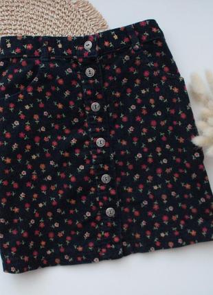 Вельветовая черная юбка в цветочный принт m&amp;s 7 лет