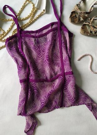 Яркая фиолетовая шелковая майка топ с ассиметричным низом, шелк жатка malene birger2 фото