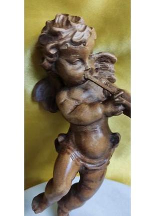 Ангел-хранитель, музыкант, играет на дудочке, во весь рост, 21 см, настенный, деревянная скульптура, германия,5 фото