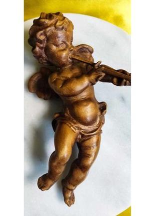 Ангел-хранитель, музыкант, играет на дудочке, во весь рост, 21 см, настенный, деревянная скульптура, германия,6 фото