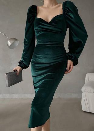Оксамитова сукня міді кольори: чорний, синій, ізумруд,бордо