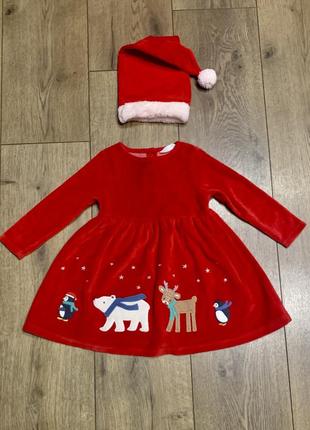 Платье новогоднее рождественское с объёмной аппликацией оленя белого мишки и пингвинов john lewis