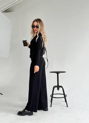 Стильний брючний костюм жіночий чорний з широкими штанами плаццо літній костюм з трикотажу креп 40-42 44-46 48-50 розмір4 фото