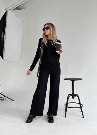 Стильний брючний костюм жіночий чорний з широкими штанами плаццо літній костюм з трикотажу креп 40-42 44-46 48-50 розмір3 фото