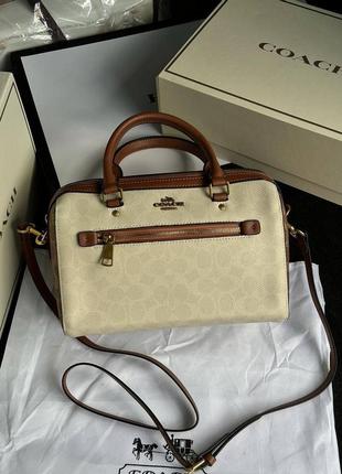 Сумочка coach rowan satchel in signature canvas4 фото