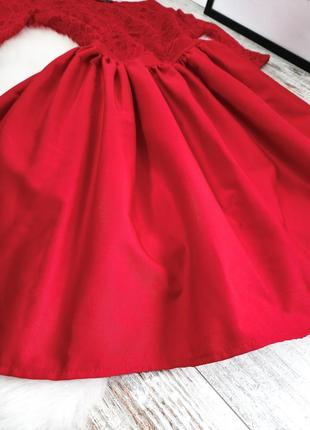 Красное платье женское на новый год в стиле бейби долл с пышной юбкой и кружевом8 фото