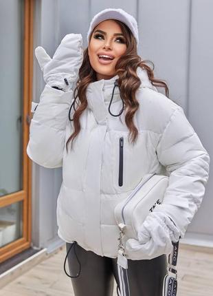 Жіноча зимова куртка на біопусі повноцінна зима в комплекті з рукавичками