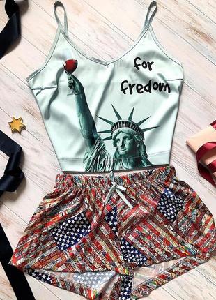 Шовкова піжама з принтом "freedom"