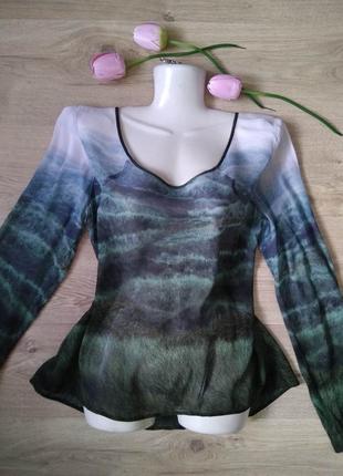 Вільна прозора блузка з довгим рукавом nile /s/акварельний пейзажний принт