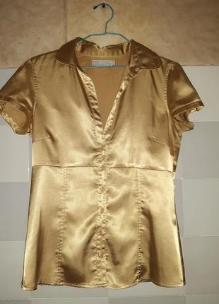 Атласная, золотистая  блузка4 фото