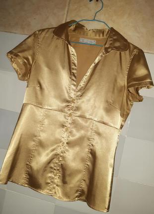 Атласная, золотистая  блузка2 фото
