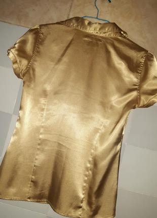 Атласная, золотистая  блузка3 фото
