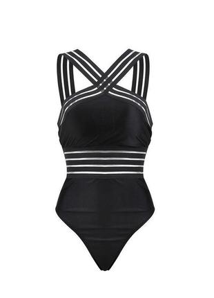 Купальник сдельный цельный слитный монокини с прозрачными вставками новый